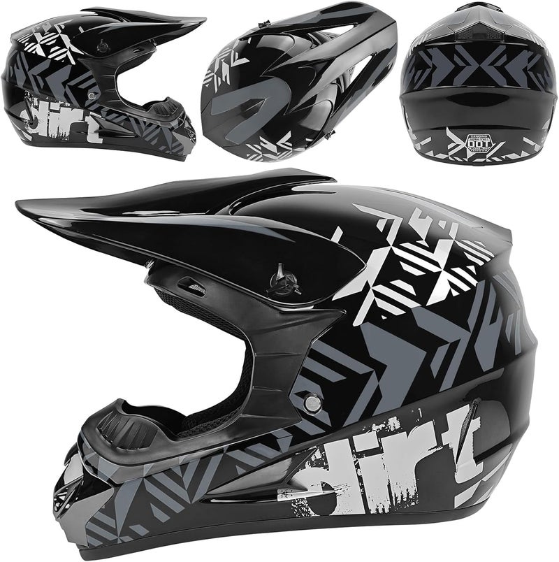 Spark DOT Youth Motocross Helmet Kids Dirt Bike Helmets - Full Face, Lightweight & Breathable for Off-Road E-Bike BMX MX ATV (with Gloves Goggles Mask) 4Pcs Set, Small(55-56), Grey - Image 3